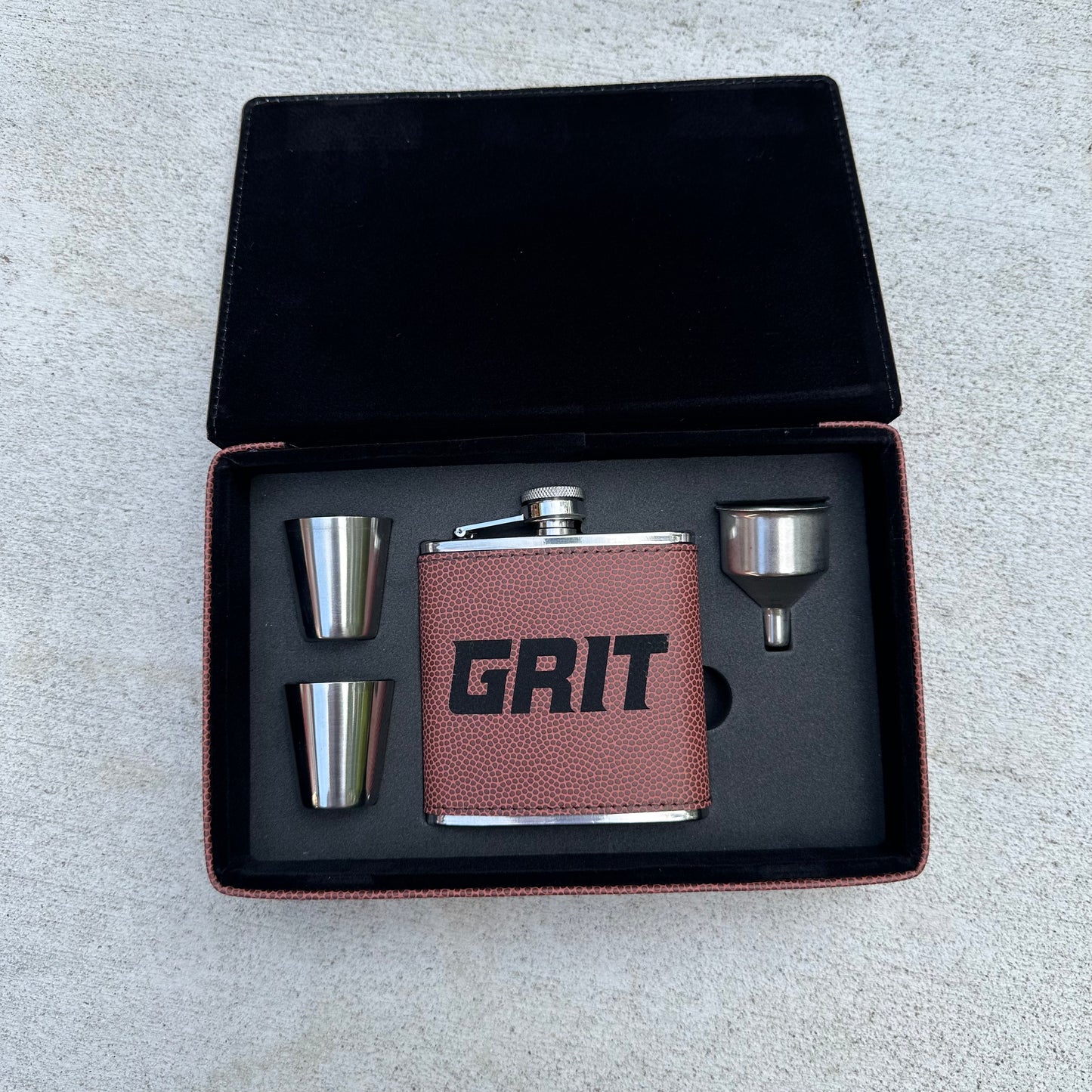 Personalized Football Leather Flask Set