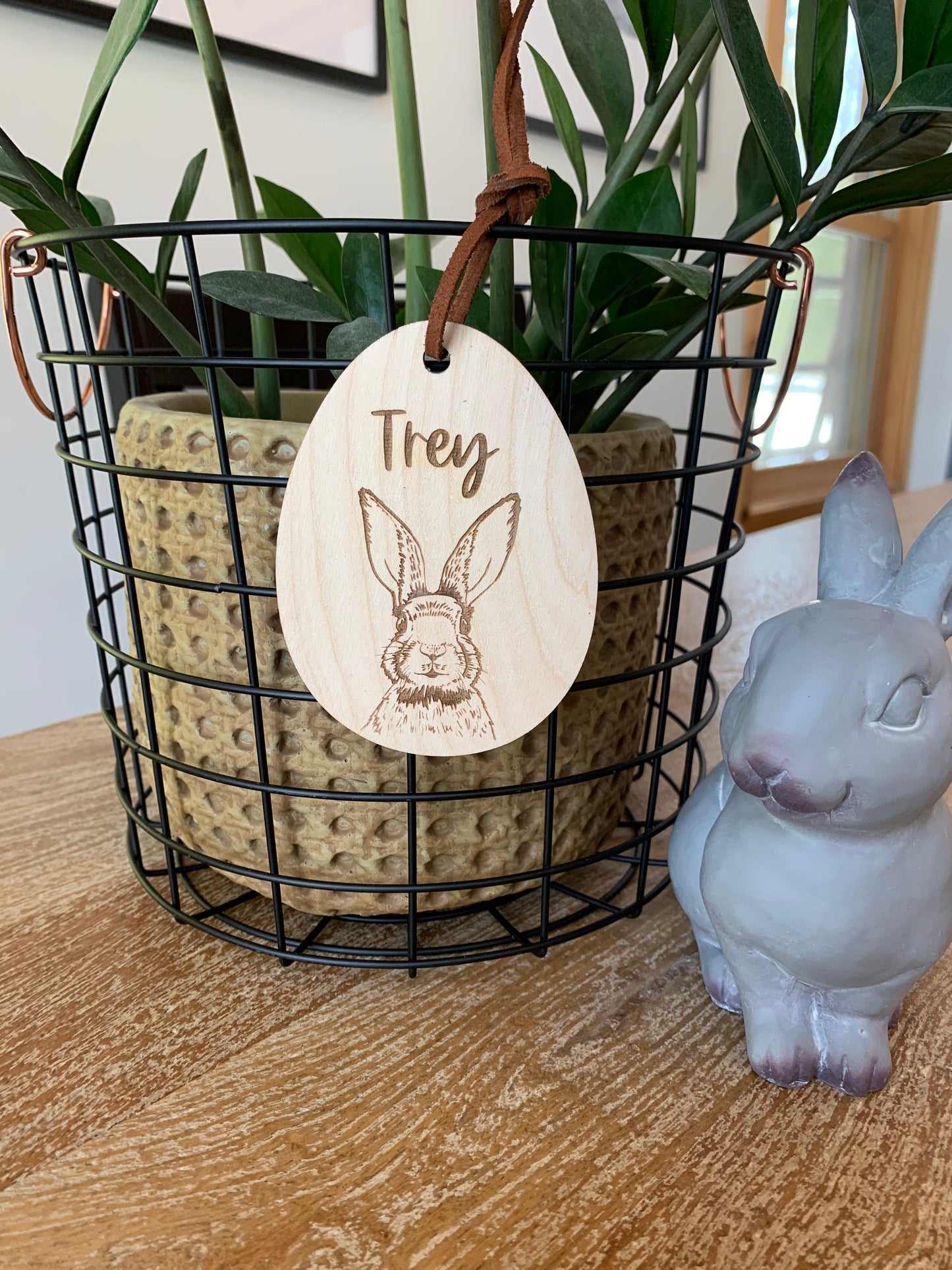 Wood Bunny Easter Basket Tag