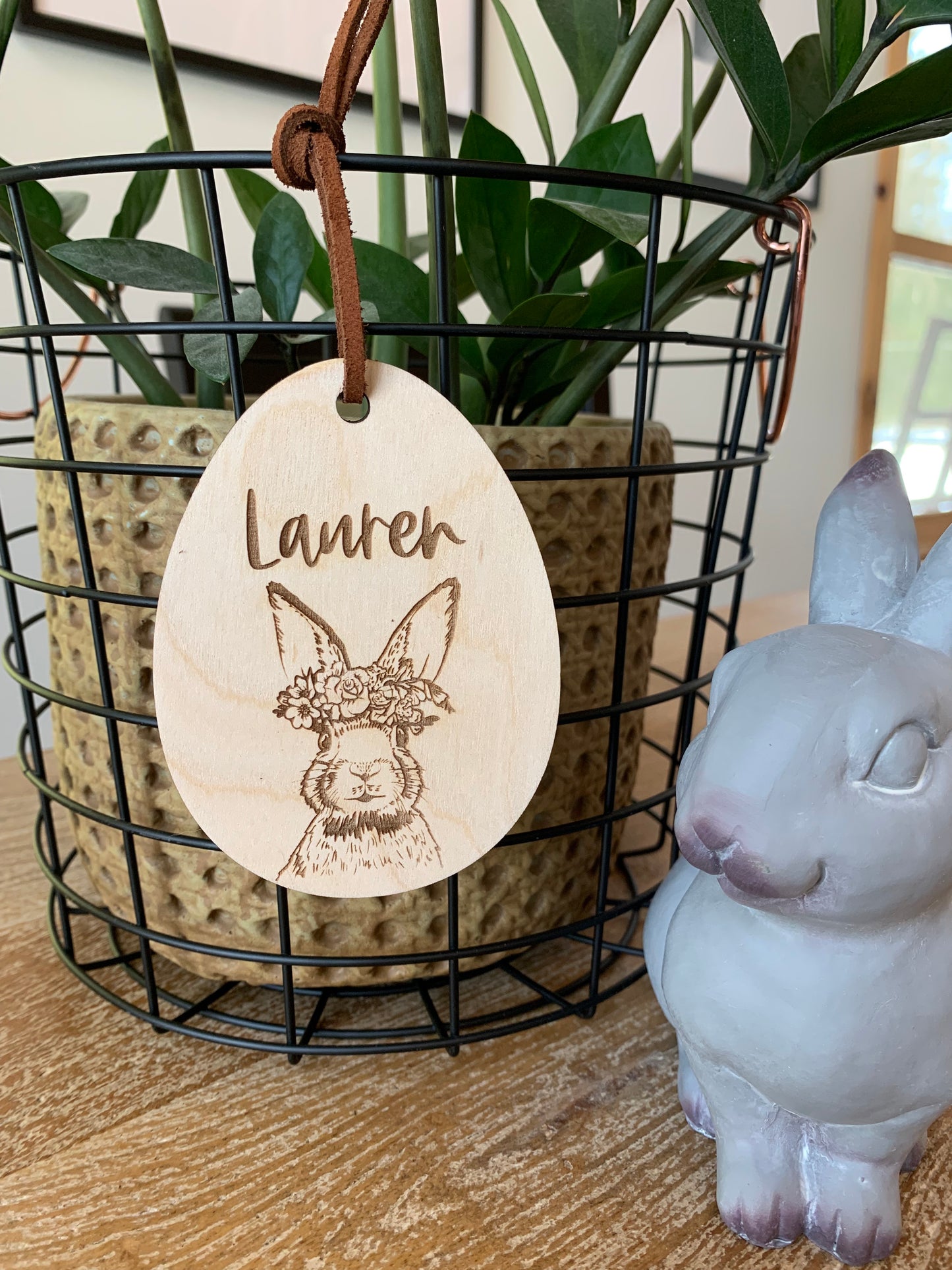 Wood Bunny Easter Basket Tag