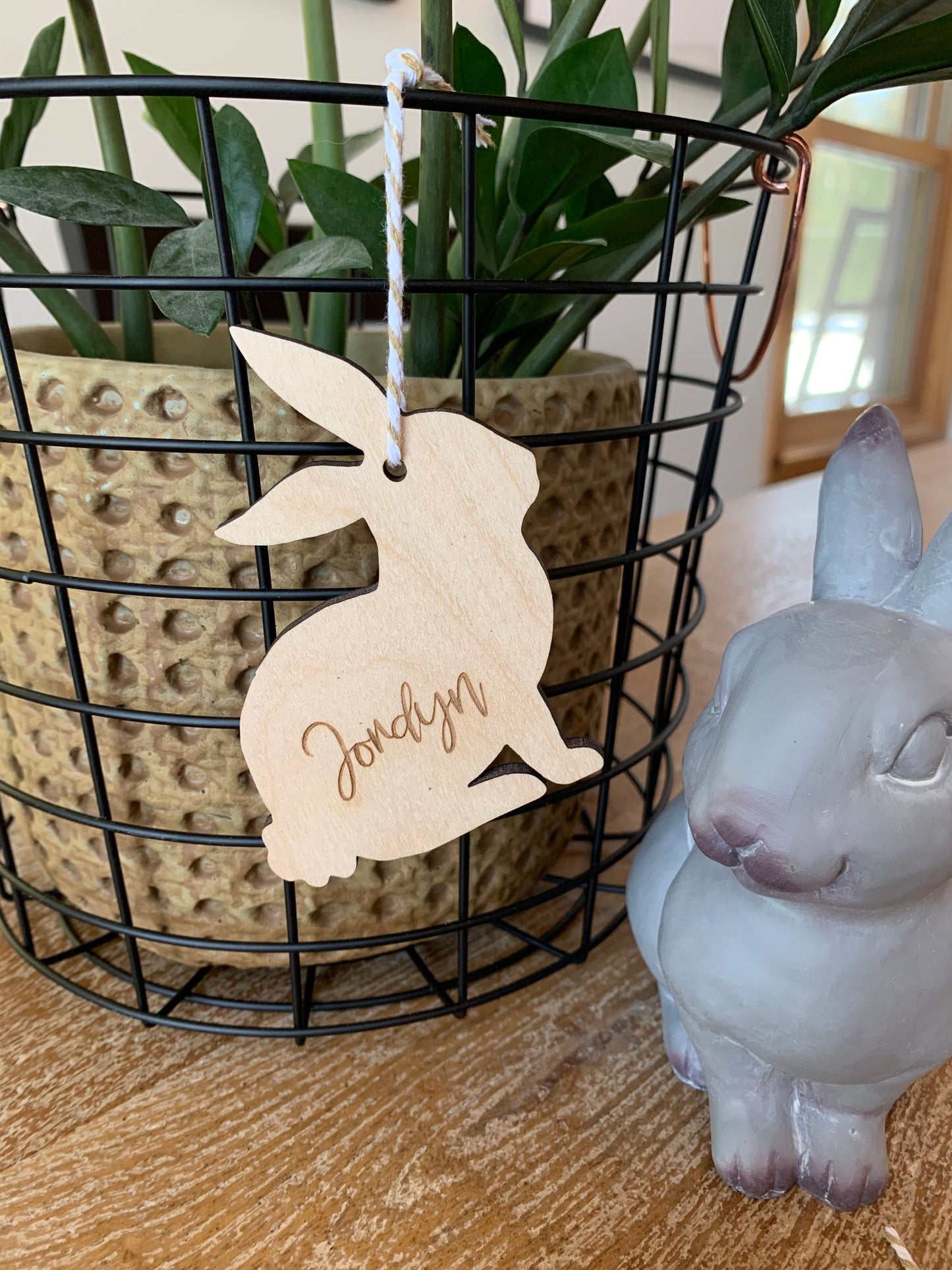 Wooden Bunny Easter Basket Tag