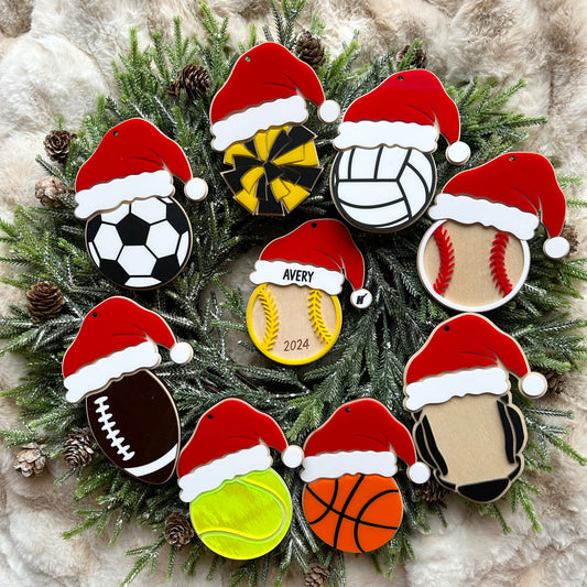 Sports Santa Hat Ornament - Personalized