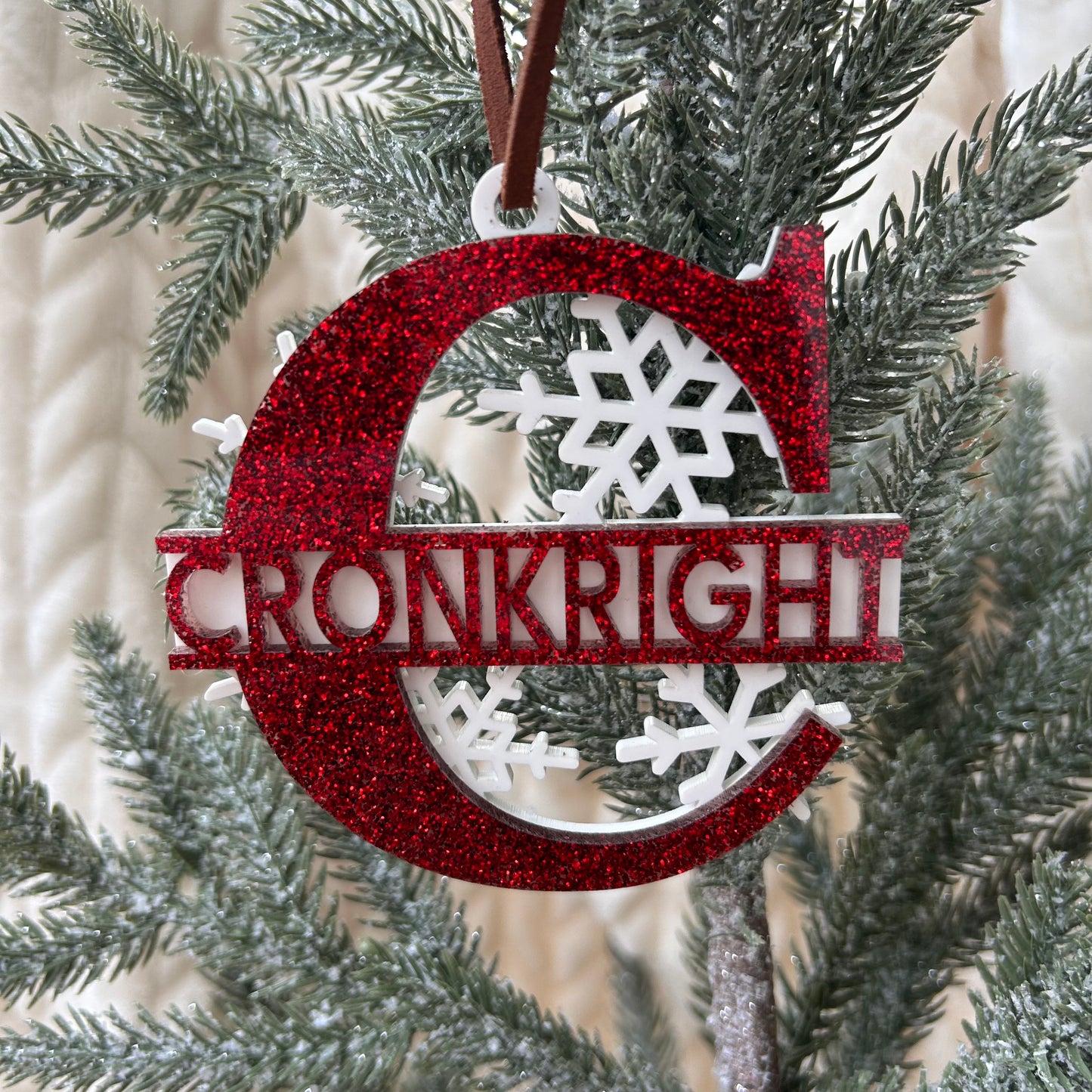 Monogram Name Ornament - Multiple Snowflakes