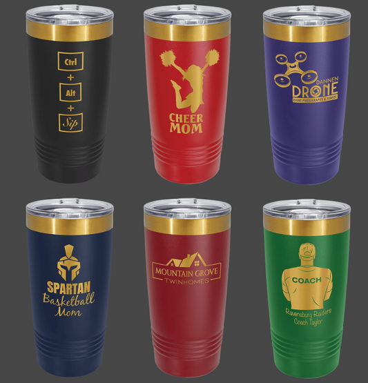 20 oz. Black/Bright Gold ION-Plated Ringneck Tumbler with Slider Lid