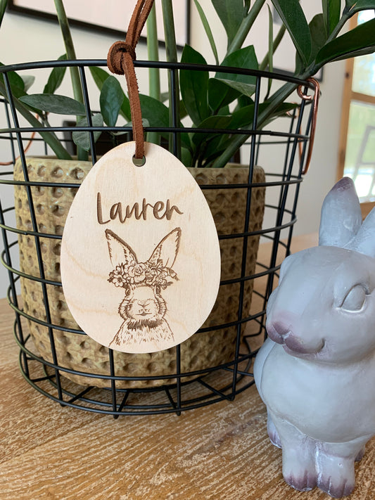 Wood Bunny Easter Basket Tag